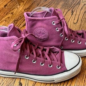 High Top Converse Platform Suede ALL STAR Maroon Burgundy Size 7.5 Sneaker Shoe